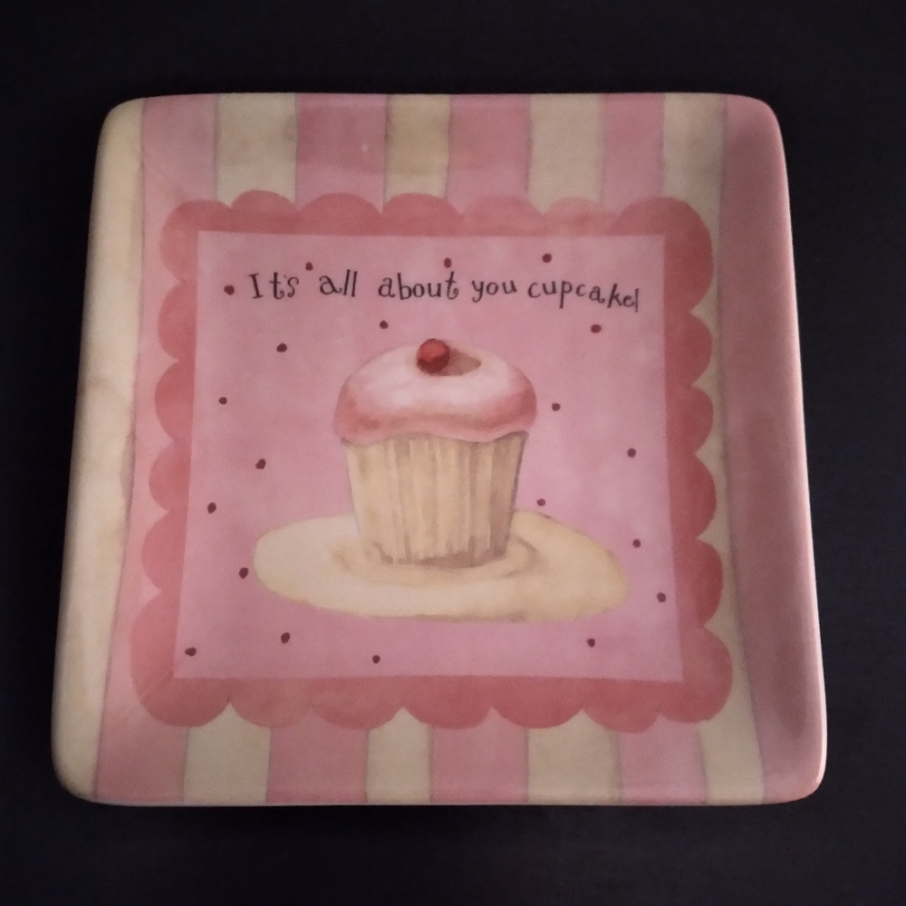 LANG It's All About You Cupcake Square Ceramic Trinket Dish Party Plate 2007 Y2K